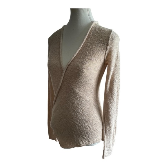 Free People deep v-neck cream long sleeve cotton linen women’s cozy top Sz XS - Picture 5 of 8